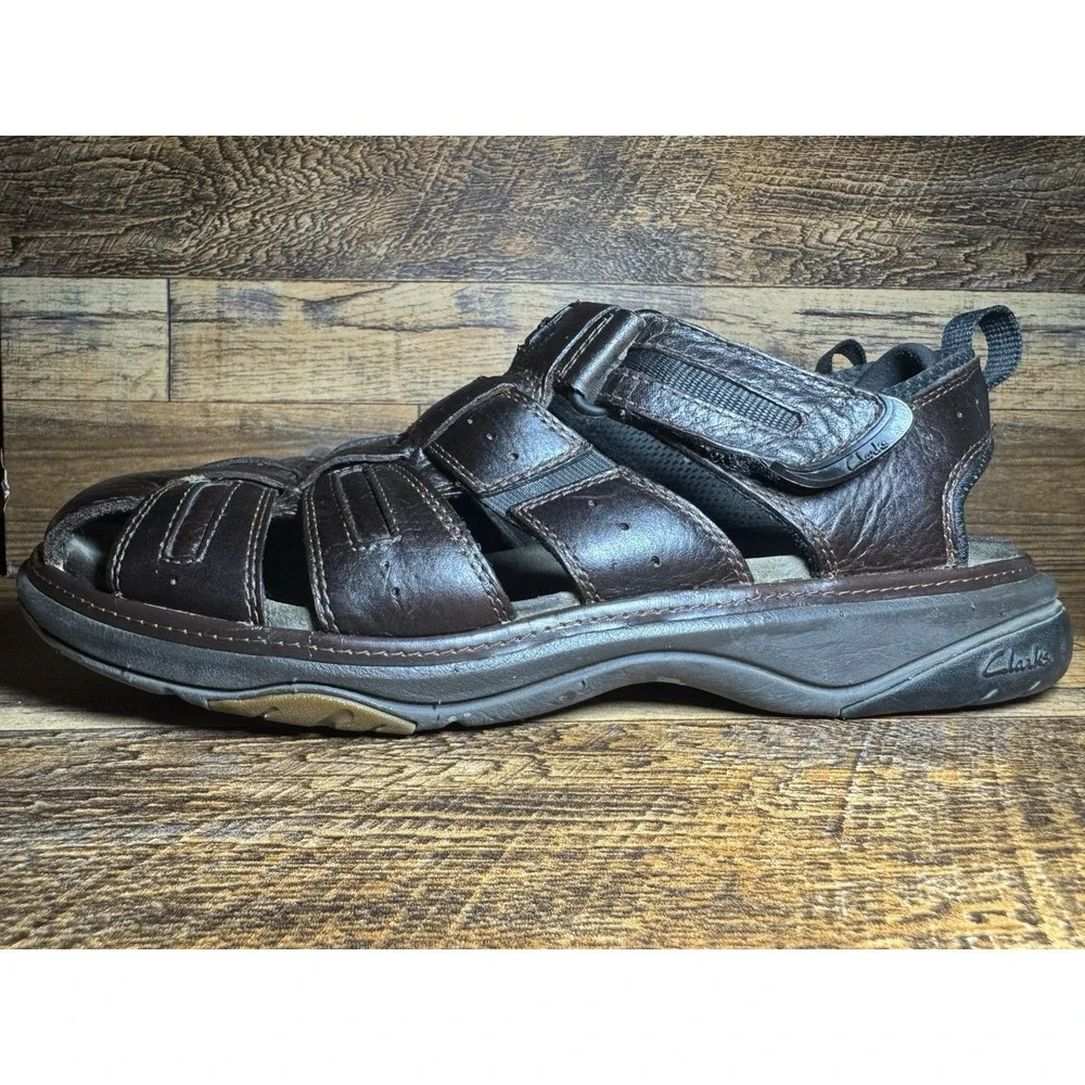 Clarks Fisherman Sandals 12 Dark Brown Leather Caged Closed Toe Casual Mens